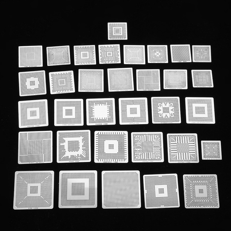 33pcs BGA Universal Reballing Rework Net Stencils Steel Template Mesh