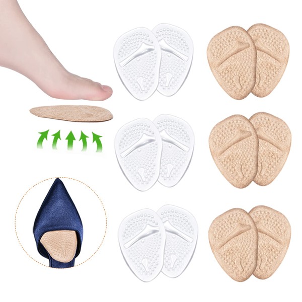 Ball of Foot Cushions, Metatarsal Pads, High Heel Inserts, Forefoot Cushions, Soft Gel Insole Pads, Idea for Mortons Neuroma & Metatarsal Foot Pain Relief – Women＆Men (12PCS/6Pairs)