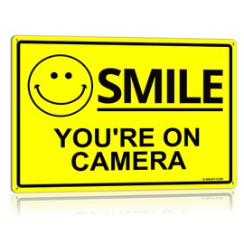 ANLEY Smile You're on Camera Sign 7 X 10 In - 40 Mil Thick Rust-Free Weatherproof Aluminum - Video Surveillance Security Metal Warning Sign for Home, Business, Indoor/Outdoor Use
