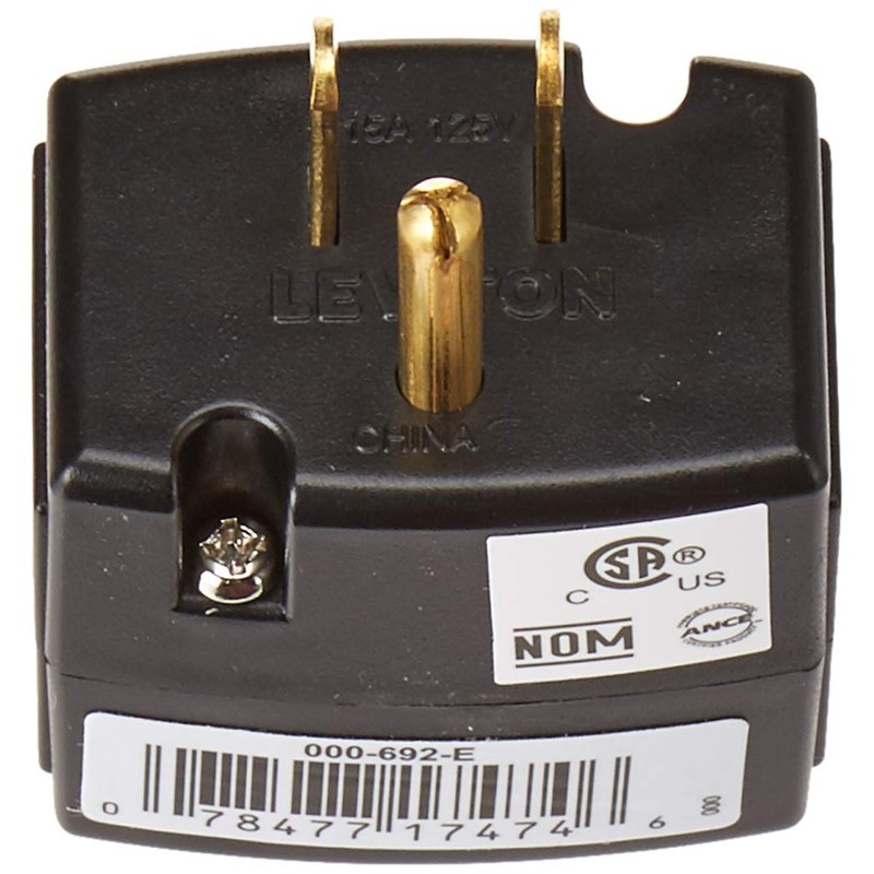 Leviton 692-E 15 Amp, 125 Volt, Triple Cube Grounding Adapter,