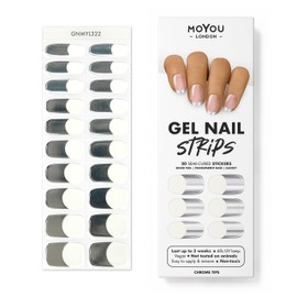 MOYOU LONDON Semi Cured Gel Nail Strips, 20 Pc. Gel Wraps for Nails, Easy Apply & Remove for Salon-Quality Manicure, Works with Any Nail Lamps - Chrome Tips