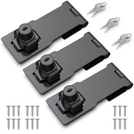 I-EASYDWW 4 Inch Keyed Hasp Lock for Cabinets & Small Doors, Twist Knob Design, Heavy Duty Zinc Alloy with Chrome-Plated Iron, Includes Keys & Screws - Black, 3 Pack