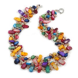 3 Row Multicoloured Shell And Glass Bead Necklace - 48cm L