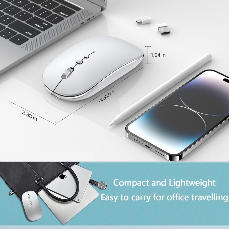 QYFP Dual Mode 2.4GHz + BT Wireless Mouse for Computer