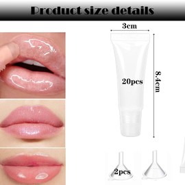 20 Pcs 10ml Empty Lip Gloss Tubes Clear Soft Squeezable Lip Balm Containers Refillable Mini Cosmetic Tubes for DIY Lip Gloss Balm Makeup Travel Toiletries（with 2 Funnels）