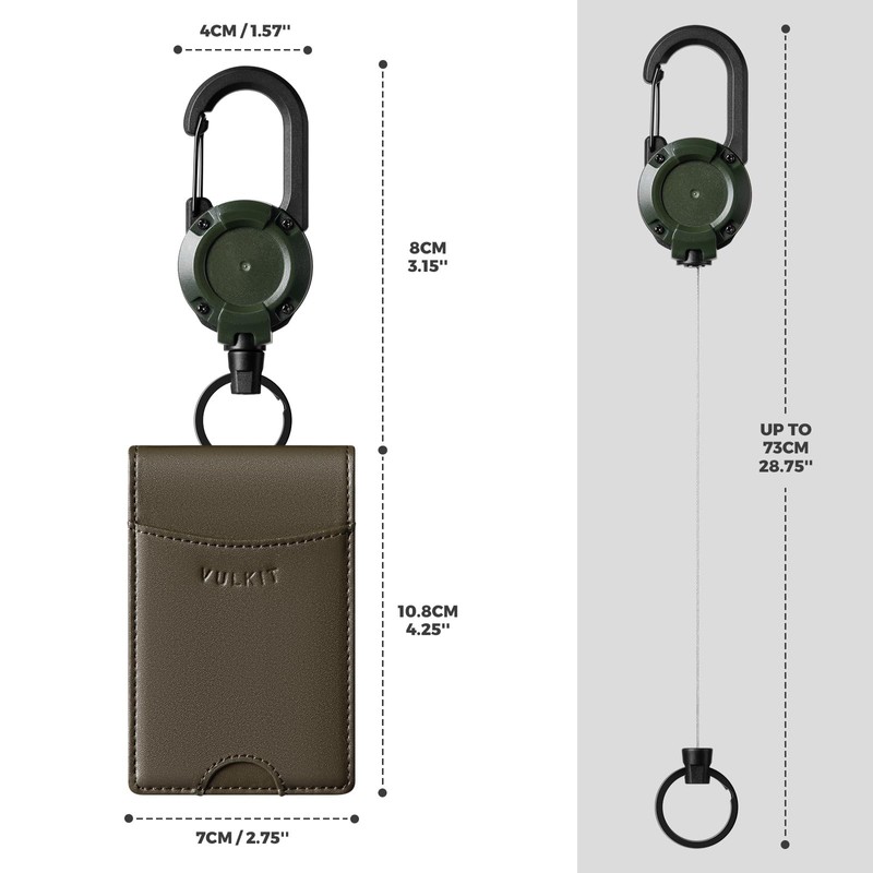 VULKIT Badge Holder Wallet with Retractable Clip, Leather Bifold Double