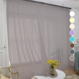 ABCHOME Light Gray Sheer Curtains 72 Inches Long 2 Panels,Rod Pocket Voile Semi Sheer Window Curtains for Kitchen, Bedroom and Living Room (Light Gray, 52 W x 72 L)