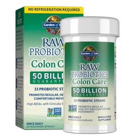 Garden of Life RAW Probiotics Colon Care Shelf Stable - 50 Billion CFU Guaranteed through Expiration - Once Daily - Certified Non-GMO & Gluten Free - 