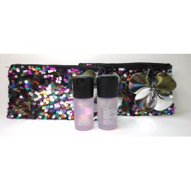 MAC GIFT SET SEQUIN MAKEUP BAG & PREP+ PRIME FIX+ LAVANDER *LOT OF 2*