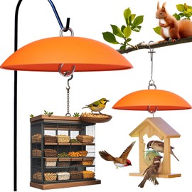 Hanging Squirrel Baffle for Bird Feeders,15.7-inch Metal Dome,Squirrel Proof, Weather Shield, with Suspension Wire Rope and Snap Hook for Bird Feeder Pole, Shepherd's Hook,Trees,1 Pack(Orange)