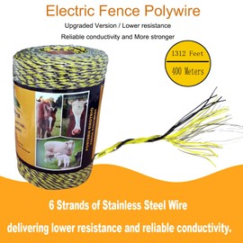 Farmerry 1312 Feet Portable Electric Fence Polywire with 6 Conductors, Yellow and Black, 400 Meters