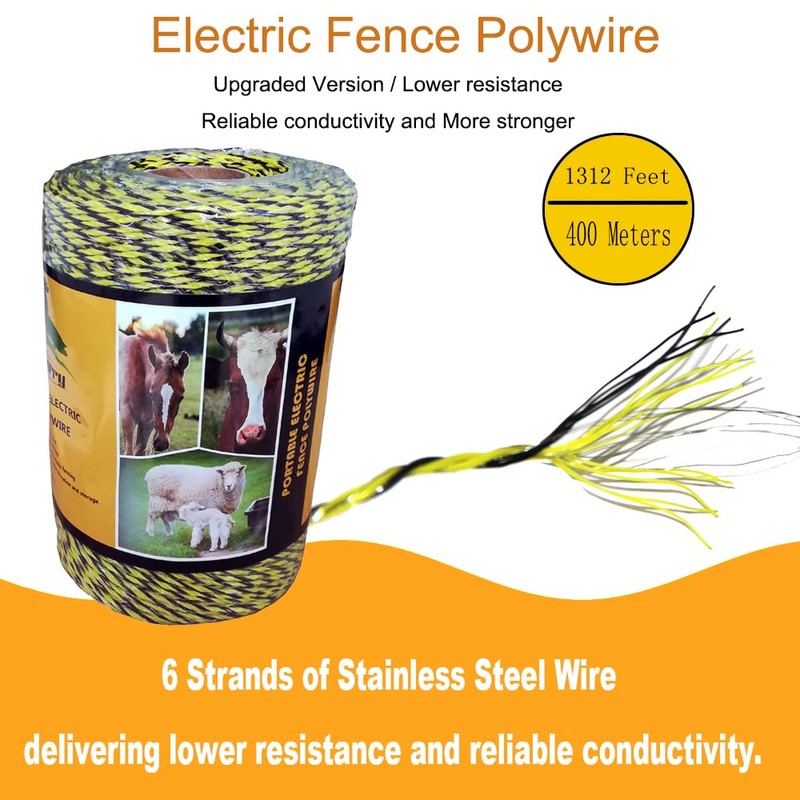 Farmerry 1312 Feet Portable Electric Fence Polywire with 6 Conductors,