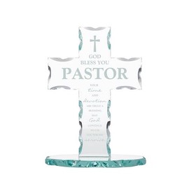Christian Brands Inspirational Gifts-Laser Engraved Standing Glass Cross, 7.13-Inch, Pastor Appreciation