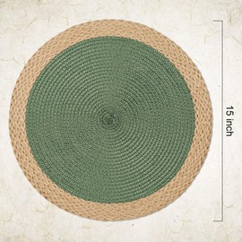 Noctiflorous Round Braided Placemats Set of 4 Table Mats 15 Inches Washable Heat Resistant for Dining Table Non-Slip Indoor Outdoor Place Mats for Thanksgiving Christmas Easter(Green Wide Edge 4)
