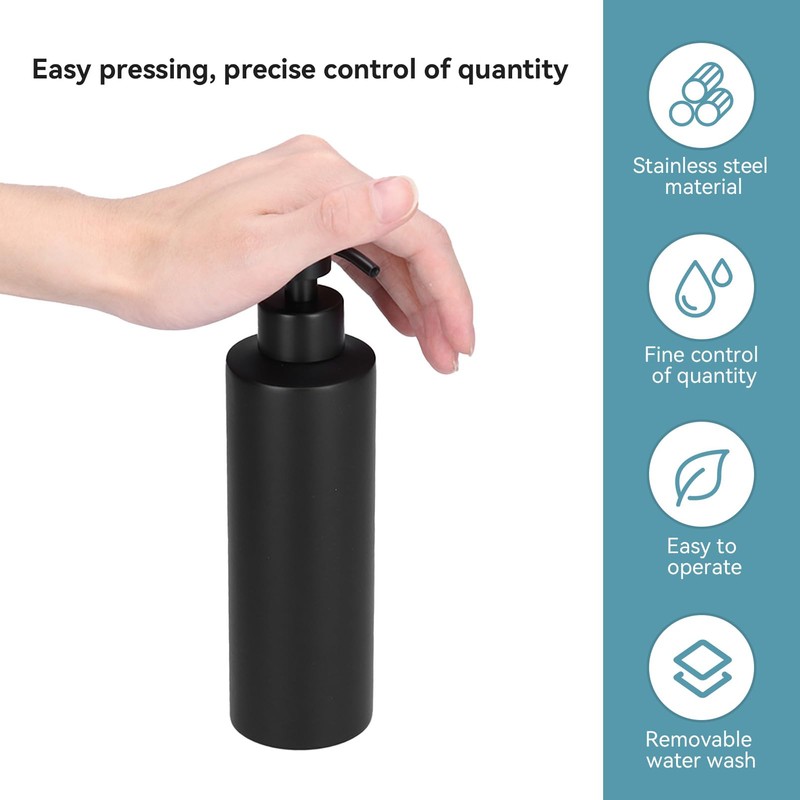 Soap Dispenser, 350ml Matte Black Stainless Steel Soap Dispenser Slim