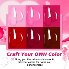 6 Colors Dip Powder Set, Hot Pink Red Dipping Powder Color Set, Glossy Nail Art Manicure DIY Salon Home Gift for Ladies (YYSDDPS-No.15-6pcs)