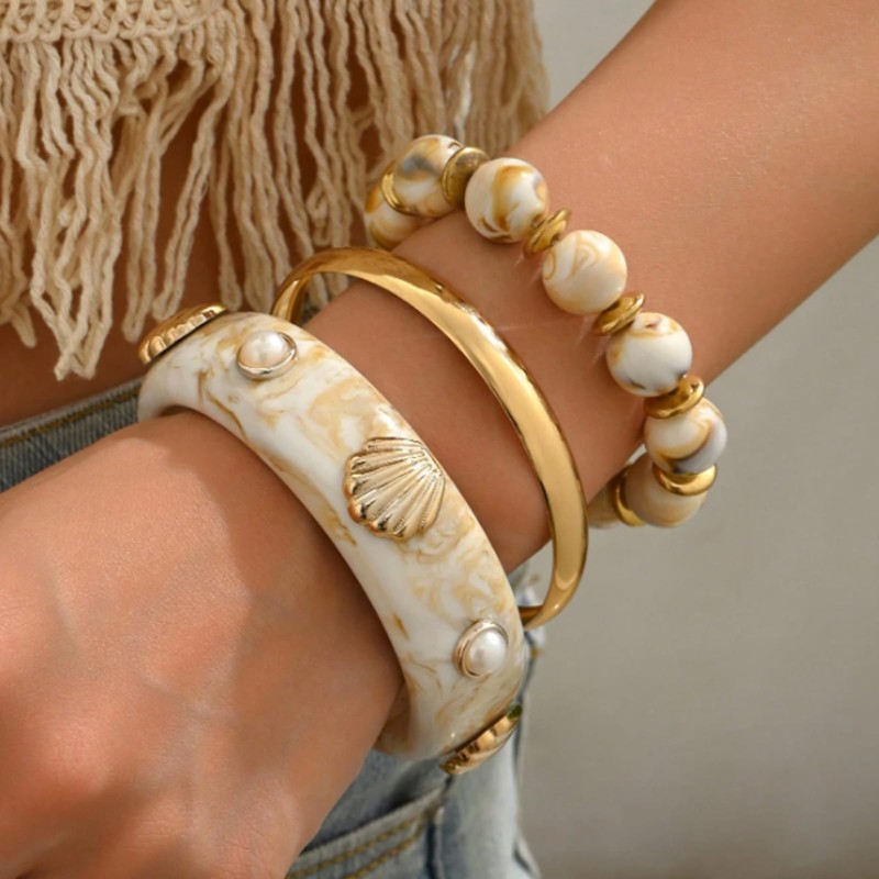 Shell Beach Bracelets for Women Gold Bracelet Stack Gold Bangles
