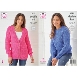 King Cole 6131 Knitting Pattern Womens Raglan Sweater and Jacket in King Cole Pricewise Twirly DK