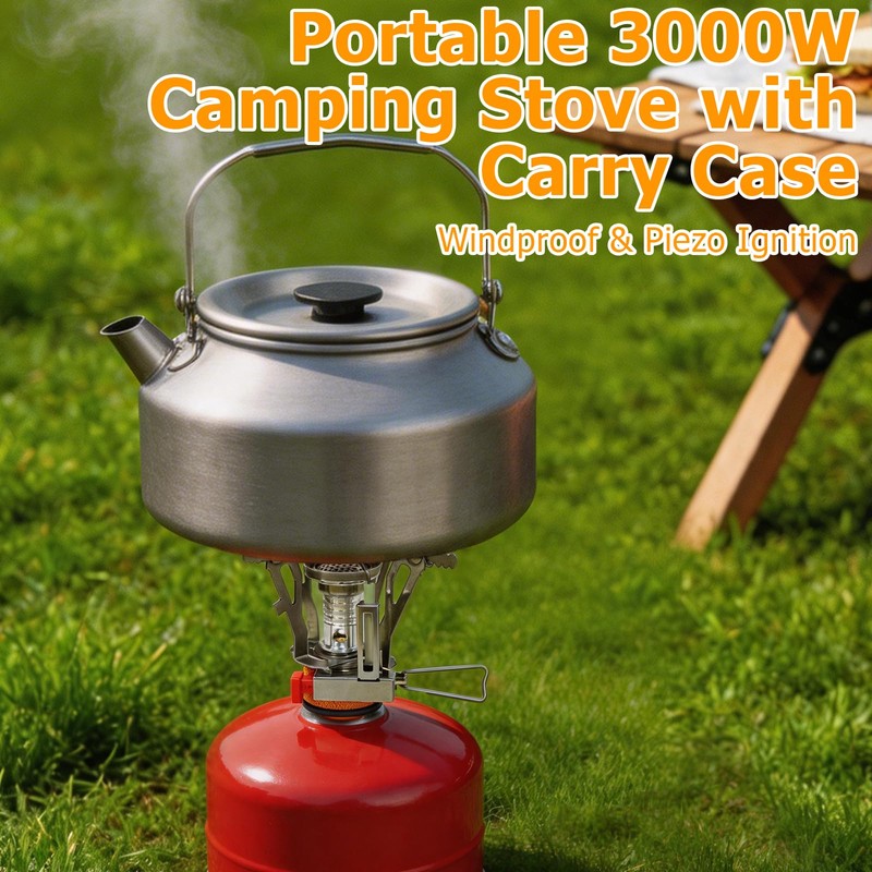 ASSRECT Camping Gas Stove, Portable Windproof Backpacking Stove with Piezo
