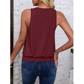 Sialois 2025 Womens Fashion Tank Tops Spring Summer Clothes Casual V Neck Sleeveless Solid Color Loose Fit Cute Y2K Outfit Basic Cami Shirts,Burgundy,Large Size