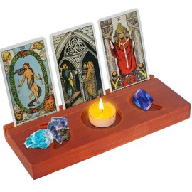 Tarot Card Stands Wooden Triple Moon Phases Symbol Tarot Card Display Stands with Moon Tray Crystal Holder