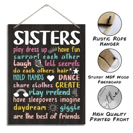 Sisters Sign, Decorative Hanging Wood Plaque for Wall, Rustic Door Hanger, Girls Room Decor, Playroom Decor for Girls Bedroom, Girls Dorm Decor, Christmas Gift, Sister Rules, Play Dress Up Sign
