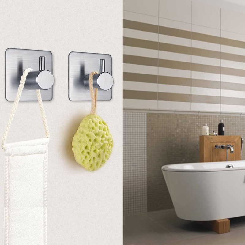 Fotosnow Adhesive Towel Hooks Heavy Duty Wall Hooks Waterproof Stainless