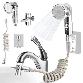 Wasserhähne Duschkopf Set, Duschkopf mit Schlauch, Waschbecken Wasserhahn Sprüh Set, Handbrause Set Extern, 2m Teleskoprohr Duschkopf mit Drei Modi, zum Haarewaschen, Reinigen des Waschbeckens