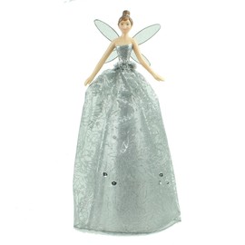 Silver Angel Christmas Tree Topper with Patterned Skirt (28cm)