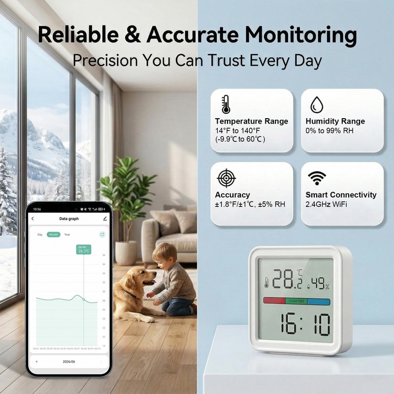 eMylo WiFi Thermometer Hygrometer, Smart Temperature Humidity Sensor with App