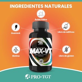 PROTGT | Max-vt Multivitamínico | 100% Natural | Cápsulas con Guaraná, Vitaminas Y Minerales | Para Hombres, Mujeres Y Deportistas | Suplemento Natura