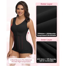SHAPSHE Fajas Colombiana Reductora y Moldeadora Body Shaper BBL Postparto Tummy Control Butt Lifter Compression Garment Shapewear for Women with Steel Bones Black XL