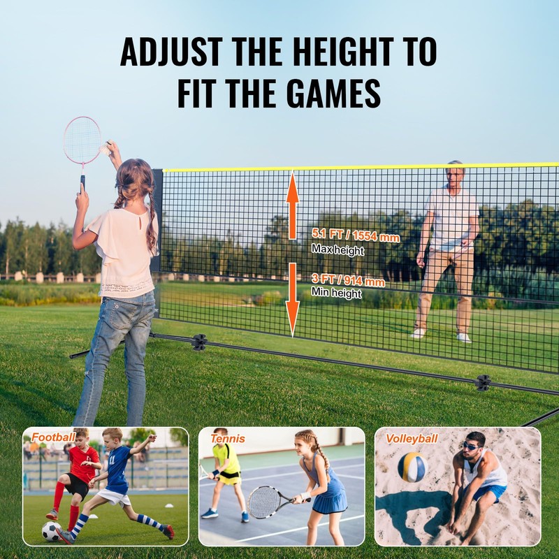 Happybuy 17ft Adjustable Badminton & Volleyball Net Set, Portable Pickleball
