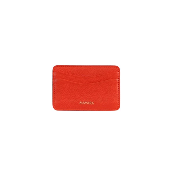 MAVARA Women’s Red Leather Card Holder – Slim Pebble Leather