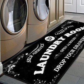 Farmhouse Laundry Room Rug Runner Non Skid Machine Washable Area Rugs Laundry Decor for Kitchen, Bath, Washroom (Black-2 40x20in)