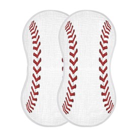 WELLDAY Muslin Baby Burp Cloths Set of 2, Soft Absorbent Sport Baseball Print Muslin Washcloths, Bibs, Face Towel for Newborn Boys Girls, 22 x 11 Inch