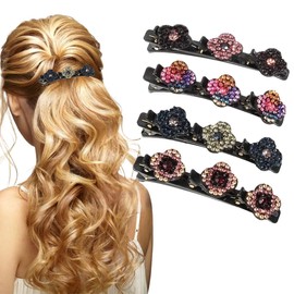 Sparkly Crystal Stone Hair Clips Elegant Shiny Rhinestone Lightweight Double Layer Mini Crystal Flower Hair Clips for Women and Girls 4 Pack (Flower)