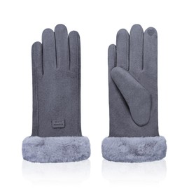 Feelorna Women Winter Gloves, Windproof Plush Cuffs Thermal Touchscreen Gloves Fleece Lined&Polyester Outer Warm Gloves for Outdoors Driving Cycling Gloves (Grey)