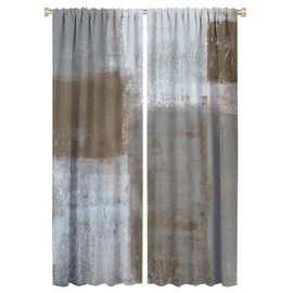 Cortinas rústicas de color café tostado, gris con estampado abstracto y bolsillo para barra, cortinas de ventana para recámara, sala de estar, 42 x 63 pulgadas