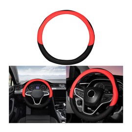 CGEAMDY Car Steering Wheel Cover, Microfibre Leather Steering Wheel Cover, Sport Non-Slip Universal 38 cm Steering Wheel Cover, Steering Wheel Cover, Genuine Leather, Breathable, Anti Slip (Black +