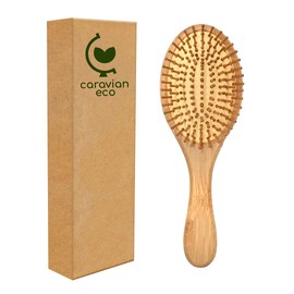 CARAVIAN – Cepillo Para el Cabello de Bambú Ideal Para Hombres y Mujeres, Cepillo con Pines De Madera Para el Pelo, Mango y Dientes Hecho 100% de Bambú Ecologic, Natural Hair Comb for Men & Women (REDONDO)