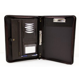 Noda Faux Pu Leather Zipped Business Conference A4 Folder Padfolio 2 Ring Binder with Clipboard (Brown)