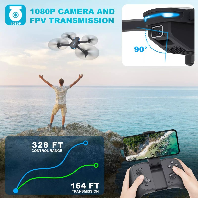 Hiturbo Foldable FPV Drone with 1080P Camera Voice Control for