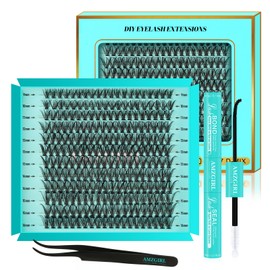 Lash Clusters Kit 240PCS 30D Eyelash Extension Kits D Curl Wispy Cluster Lashes DIY Eyelash Extensions Kit Natural Individual Eyelashes set with Lash Bond and Seal and Tweezer(30D,D-Mix9-16mmKit)