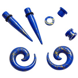 Huacan Ear Stretching Stretchers Kit - 2Pcs Ear Tapers + 2Pcs Flesh Tunnels+ 2Pcs Spiral Gold Line Black White Blue for Men/Women 6mm-12mm