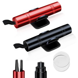 Qasim Car Emergency Escape Window Breaker Hammer, 1 Black and 1 Red, Perfect for Couples, 2 Pack, Includes 2 Test Glass, Pop-up Tip, Suitable for Underwater, Alloy Hammer Head, One Second Escape, Seat Belt Cutter, Lightweight, Easy to Hold
