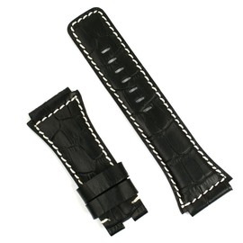 Black Gator with White-stitch Leather Watchband for Bell & Ross Dive Watch BR02