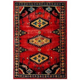 SAFAVIEH Vintage Hamadan Collection Area Rug - 5'3" x 7'6", Red & Black, Traditional Oriental Design, Non-Shedding & Easy Care, Ideal for High Traffic Areas in Living Room, Bedroom (VTH251Q)