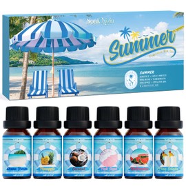 Soulorigin Summer Essential Oils Set, Fragrance Oil Gift Set for Oil Diffusers, Scented Oils for Soap Candle Making 6x10ml - Sea Breeze, Pineapple, Watermelon, Coconut, Pink Beach, and Pina Colada