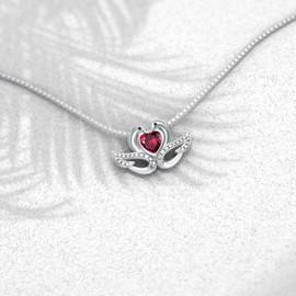 LONAGO Swan Necklace with Birthstone Double Swans Pendant Necklace Sterling Silver Gift for Her Women (July)